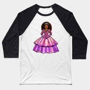 Princess -  Black Afro Princess in purple floral ballgown! beautiful  black girl with Afro hair, brown eyes and dark brown skin. Hair love ! Baseball T-Shirt